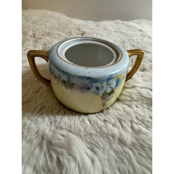 Nippon Sugar Bowl Japan Vintage Antique Yellow Blue Floral No Lid Hand Painted - Picture 3 of 5